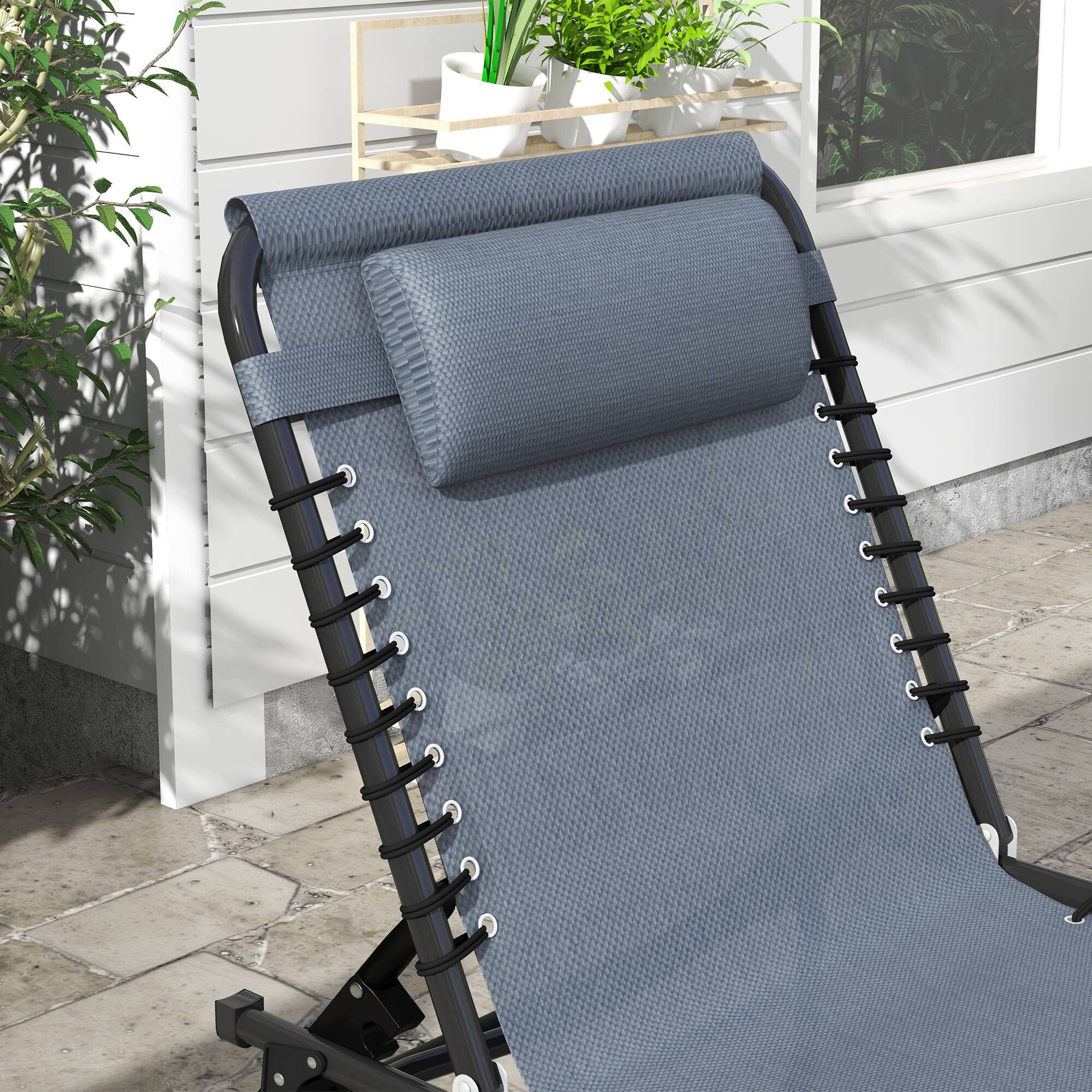 Alt View 7. Outsunny - Folding Chaise Lounge Chair, Patio Sun Tanning Chair, Outdoor Chaise Lounger with 4-Position Reclining Back - Gray.