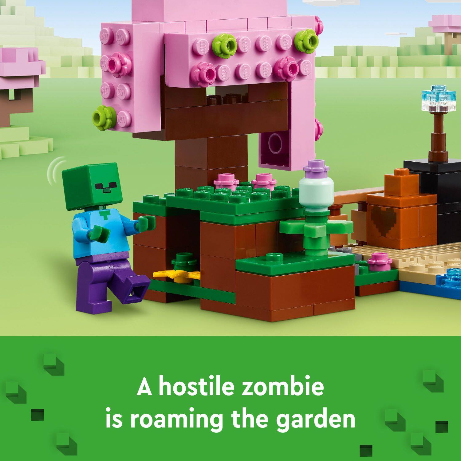 A hostile zombie is roaming the garden.
