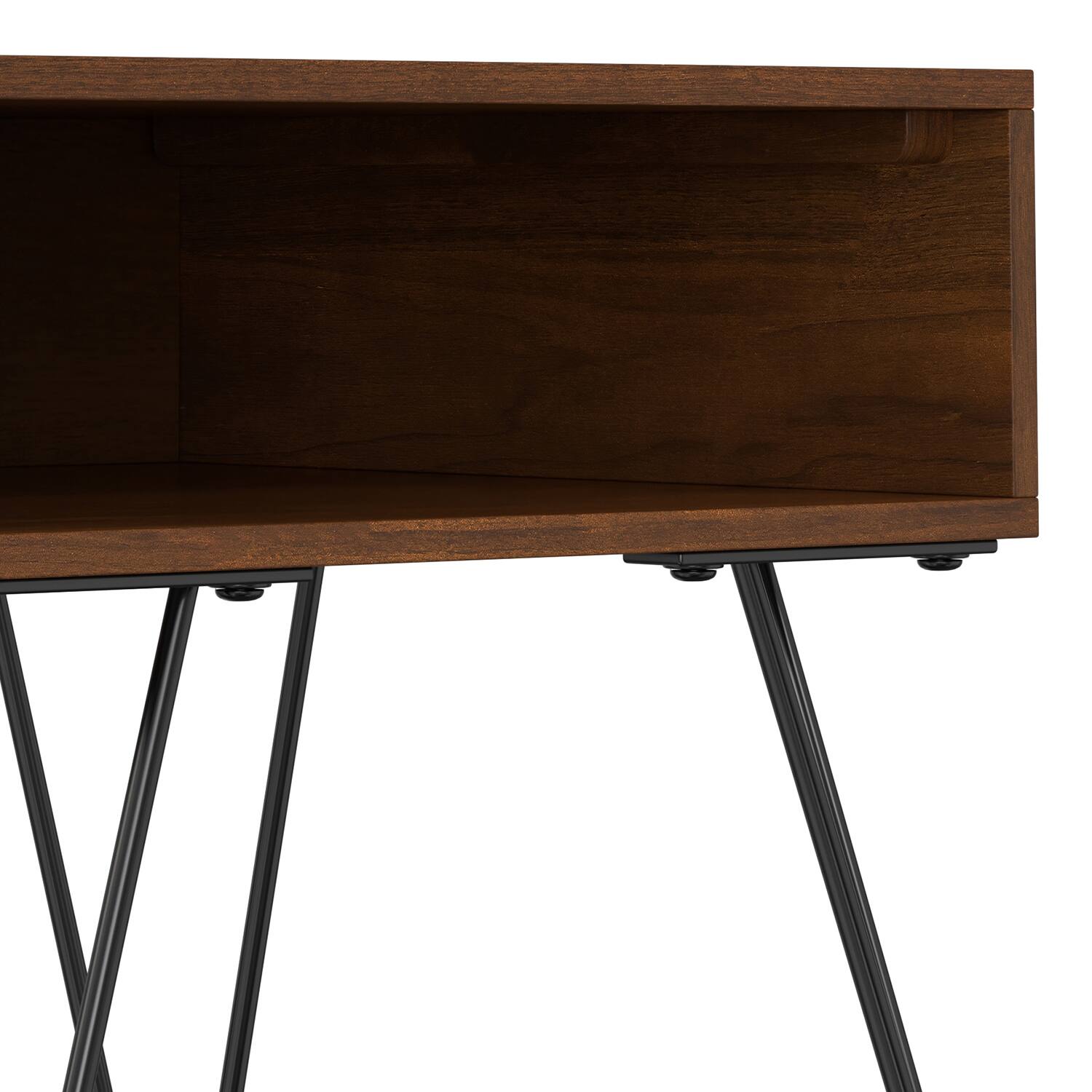 Alt View 2. Simpli Home - Hunter Industrial 22 inch Wide Metal End Table in Walnut Veneer - Walnut Veneer.