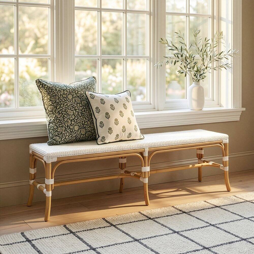 Alt View 3. Butler Specialty - Laguna 66.5 in. W Rectangular Rattan Backless Accent Bench - Smooth White.