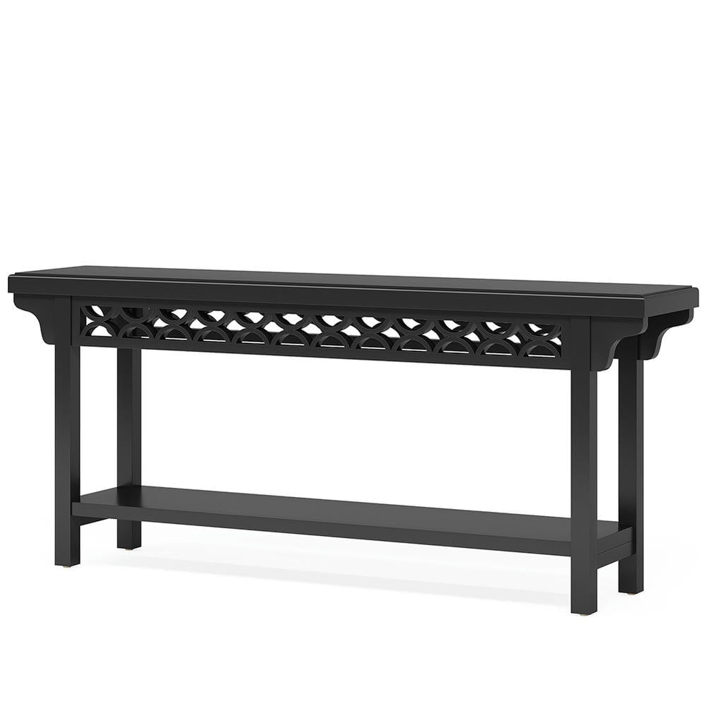 Angle. Kadyn - Entryway Table, Console Sofa Table,Farmhouse Console Table, 70.8" Narrow Wood Sofa Table with Storage,Black - Black.