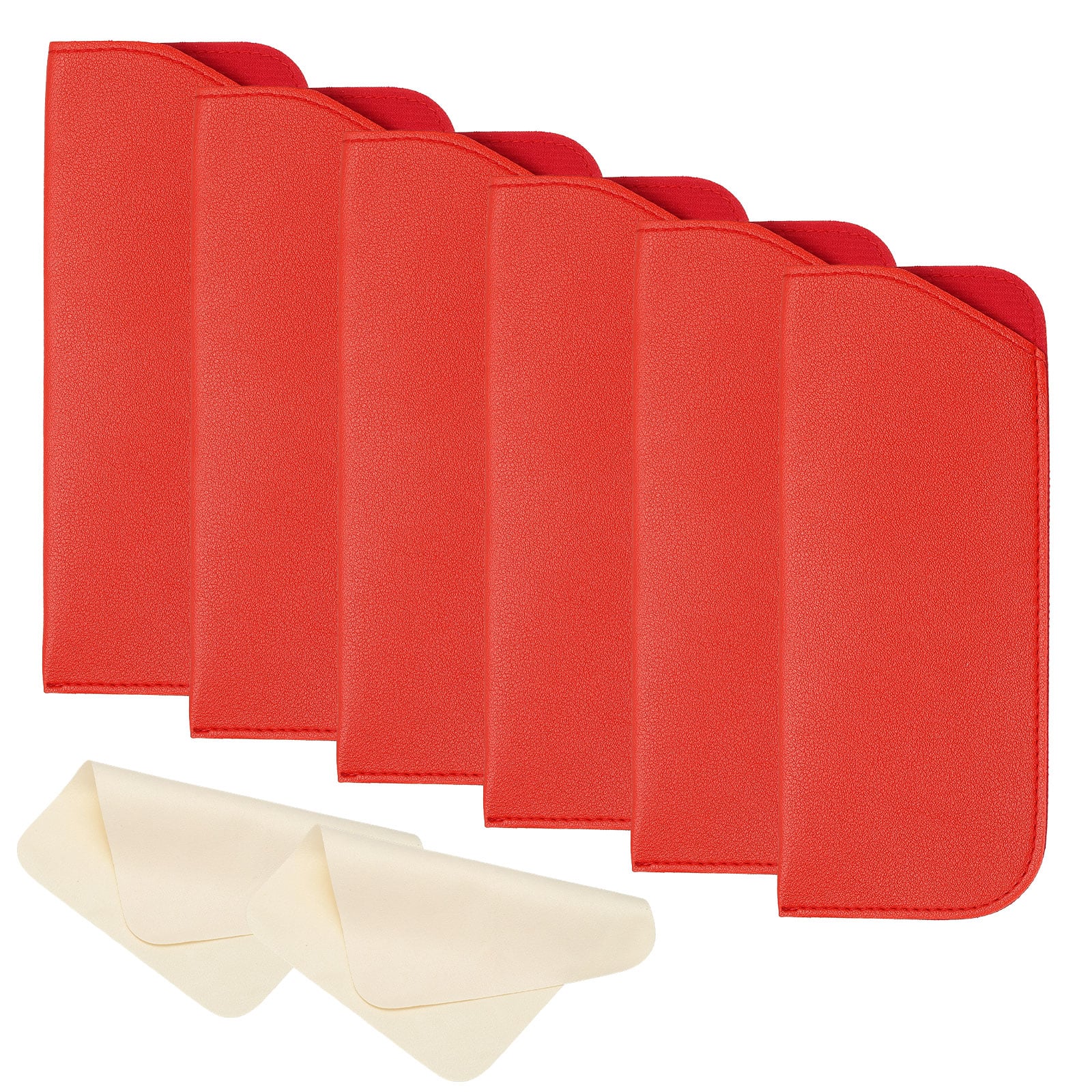 "Unique Bargains - 6pcs Leather Eyeglass Case 3x6.9"" Sleeve Pouch with 2 Cleaning Cloths for Eyewear - Red" price history on PriceWatchPro