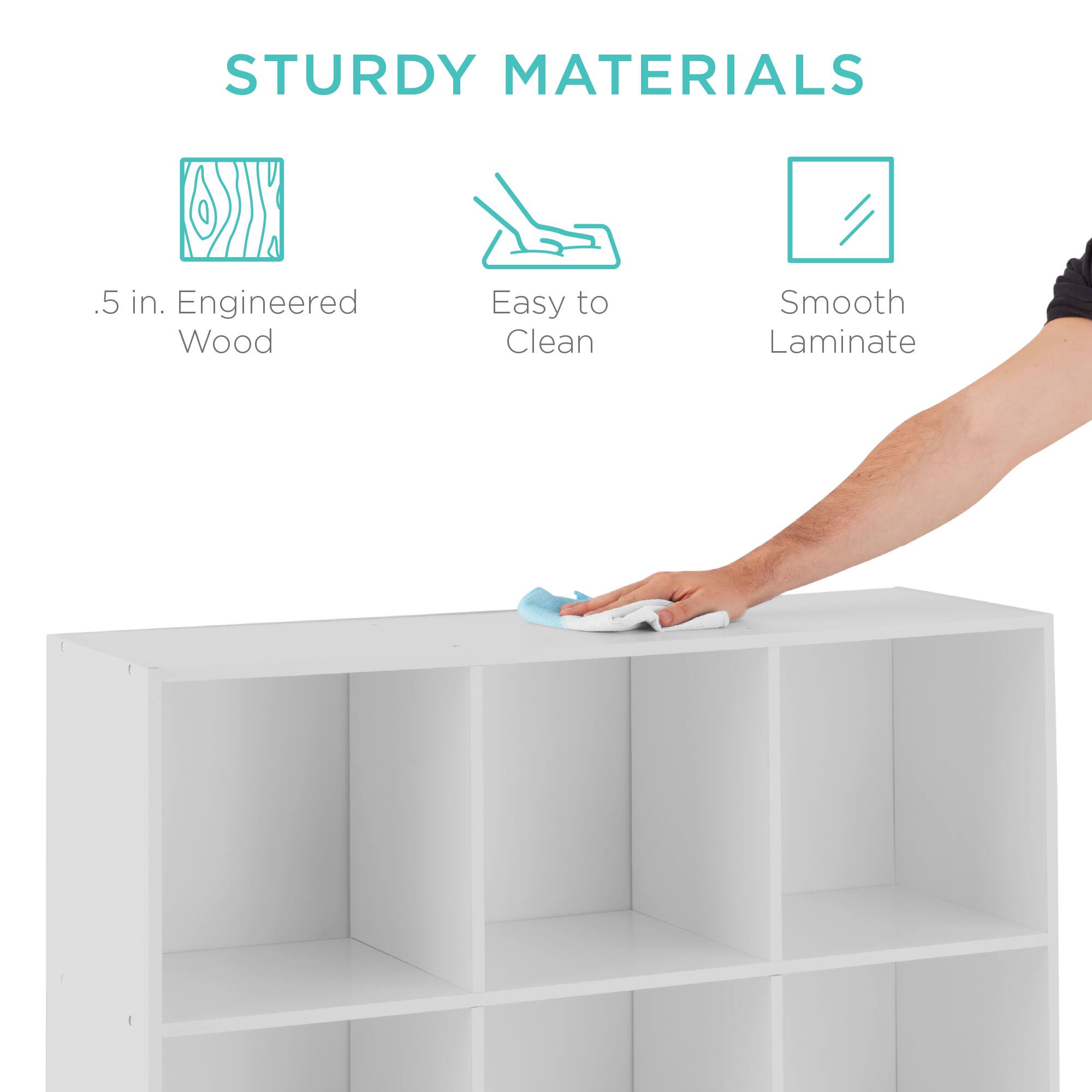 STURDY MATERIALS

- .5 in. Engineered Wood
- Easy to Clean
- Smooth Laminate