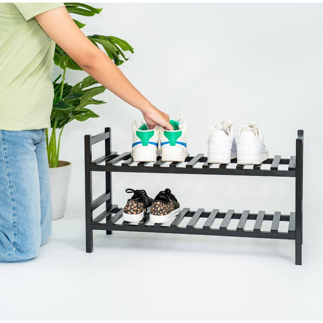 Alt View 2. PJ Wood - PJ Wood Stackable Wood Shoe Rack Organizer Shelf Closet Entryway Bedroom, Black - Black.