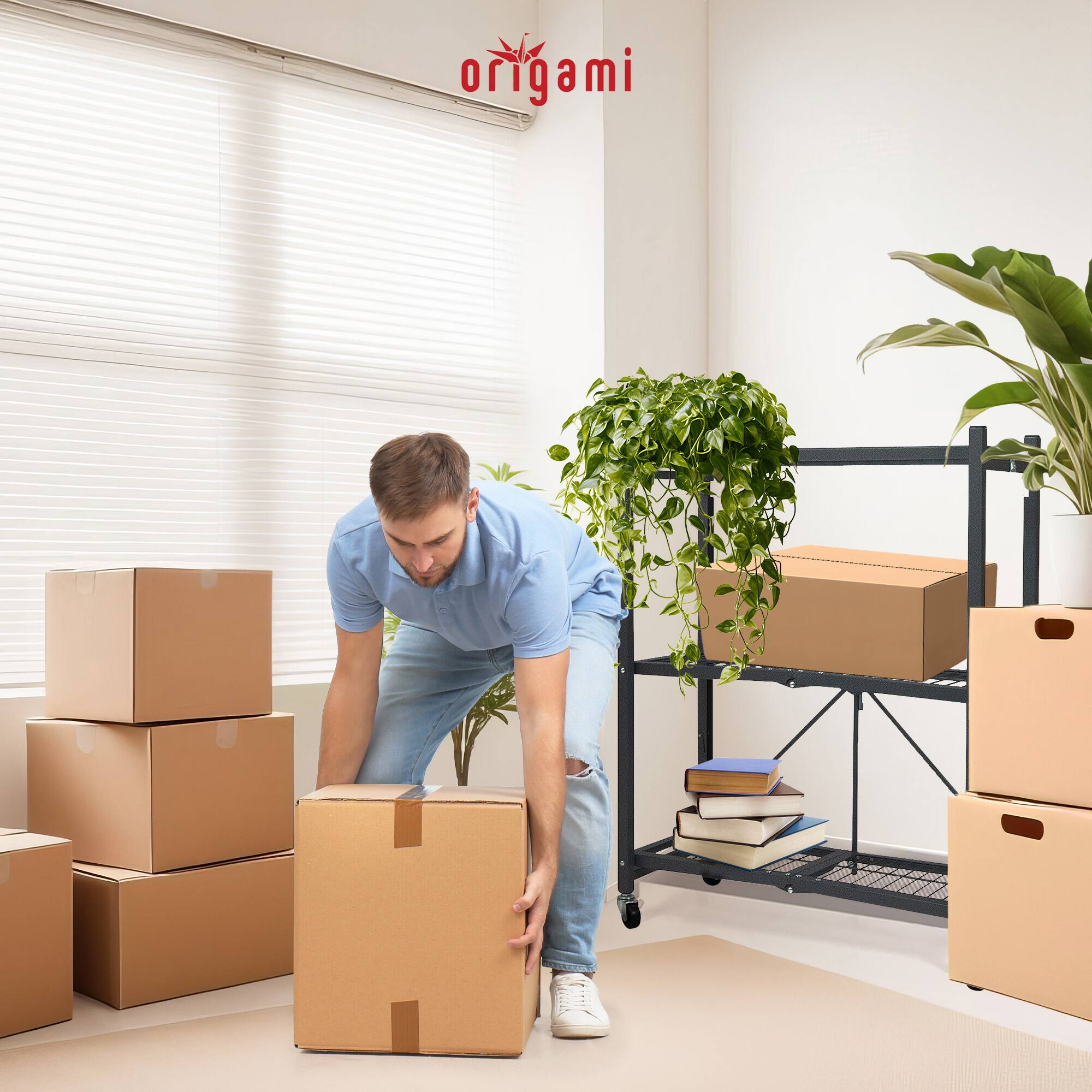 Alt View 10. Origami - Origami 3 Tier Folding Shelf Garage Shelves Heavy Duty Shelving with Wheels - Black.