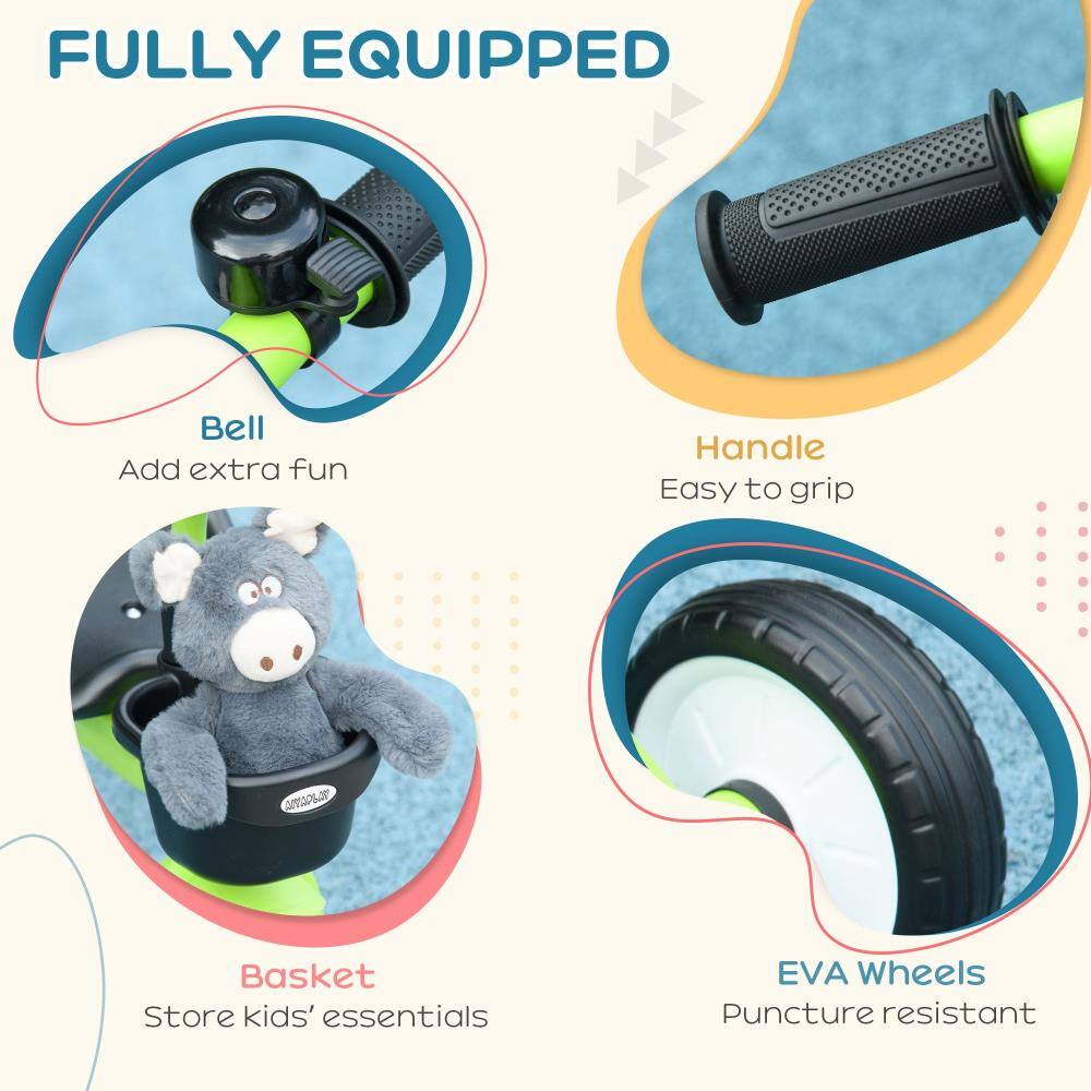 FULLY EQUIPPED

- Bell: Add extra fun
- Handle: Easy to grip
- Basket: Store kids' essentials
- EVA Wheels: Puncture resistant