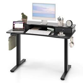 Costway - 48"x 24" Electric Standing Desk with 2 Drawers Monitor Stand Storage Shelf - Black