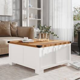 Emma + Oliver - Marella Farmhouse Coffee Table with Clamshell Style Hinged Table Top and Hidden Storage - White