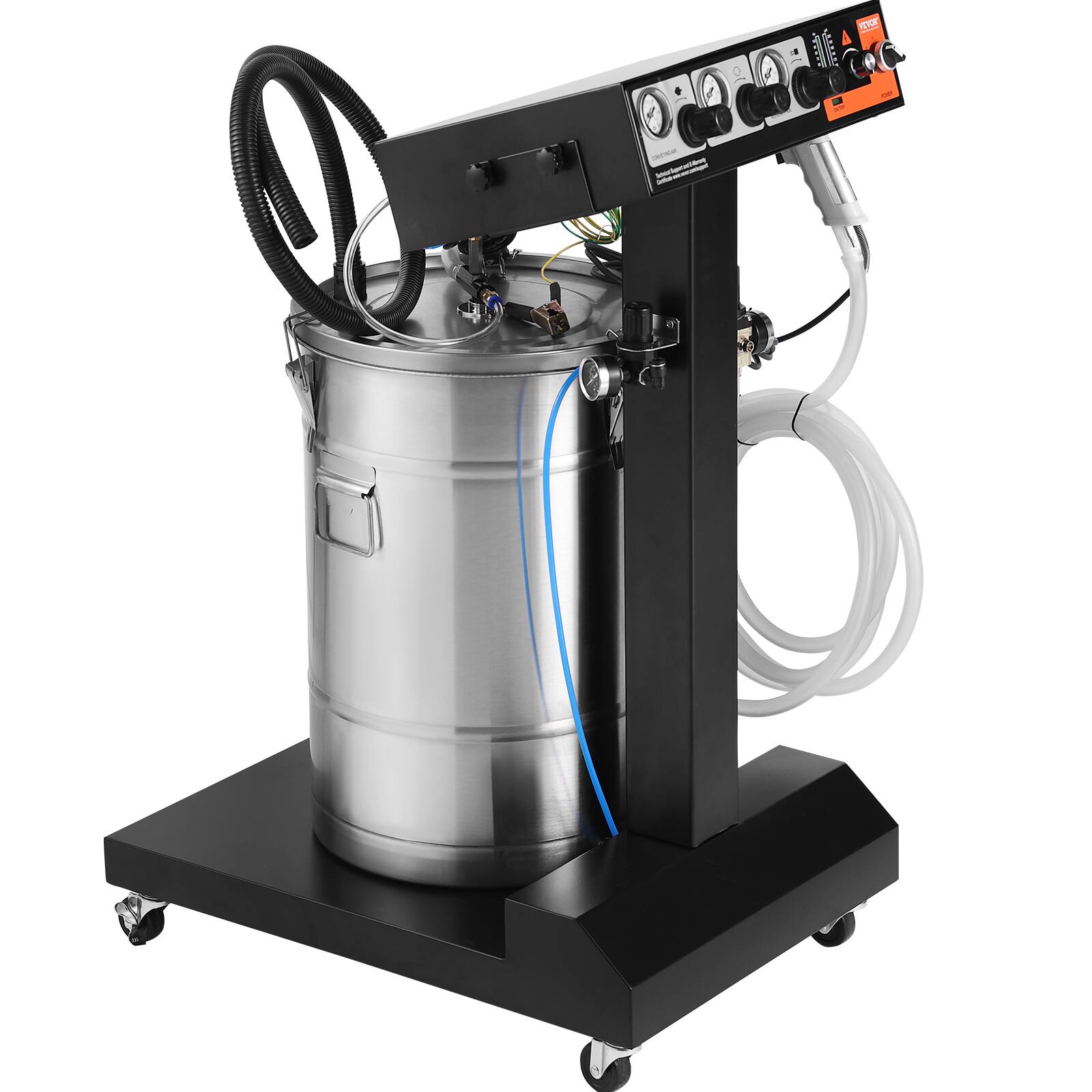 Alt View 5. VEVOR - Powder Coating System, 50 W 100KV Electrostatic Output Powder Coating Kit with 50L Powder Hopper, 450g Per Minute Powder - Silver,Black.