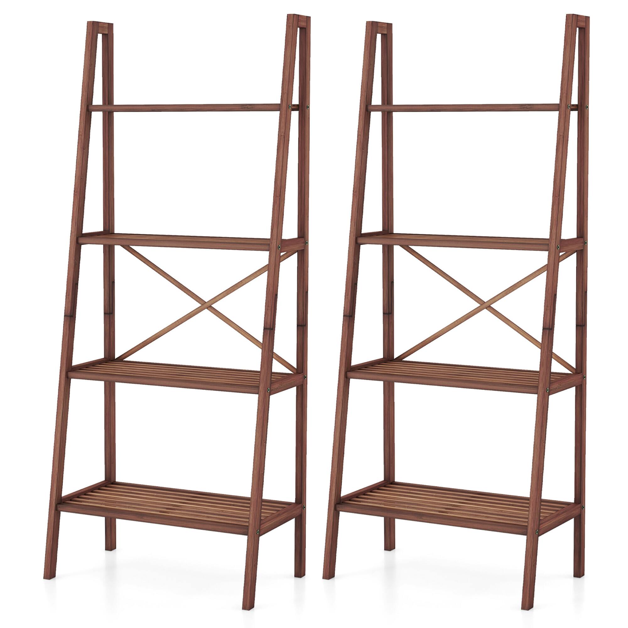 Alt View 9. Gymax - Gymax 2 PCS 4-Tier Bamboo Ladder Bookshelf 58'' Display Shelf Storage Rack Plant Flower Stand - Walnut.