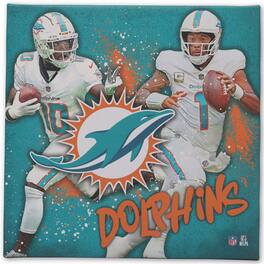Open Road Brands - Miami Dolphins 12" x 12" Team Logo and Players Splash Canvas Art - Multicolor