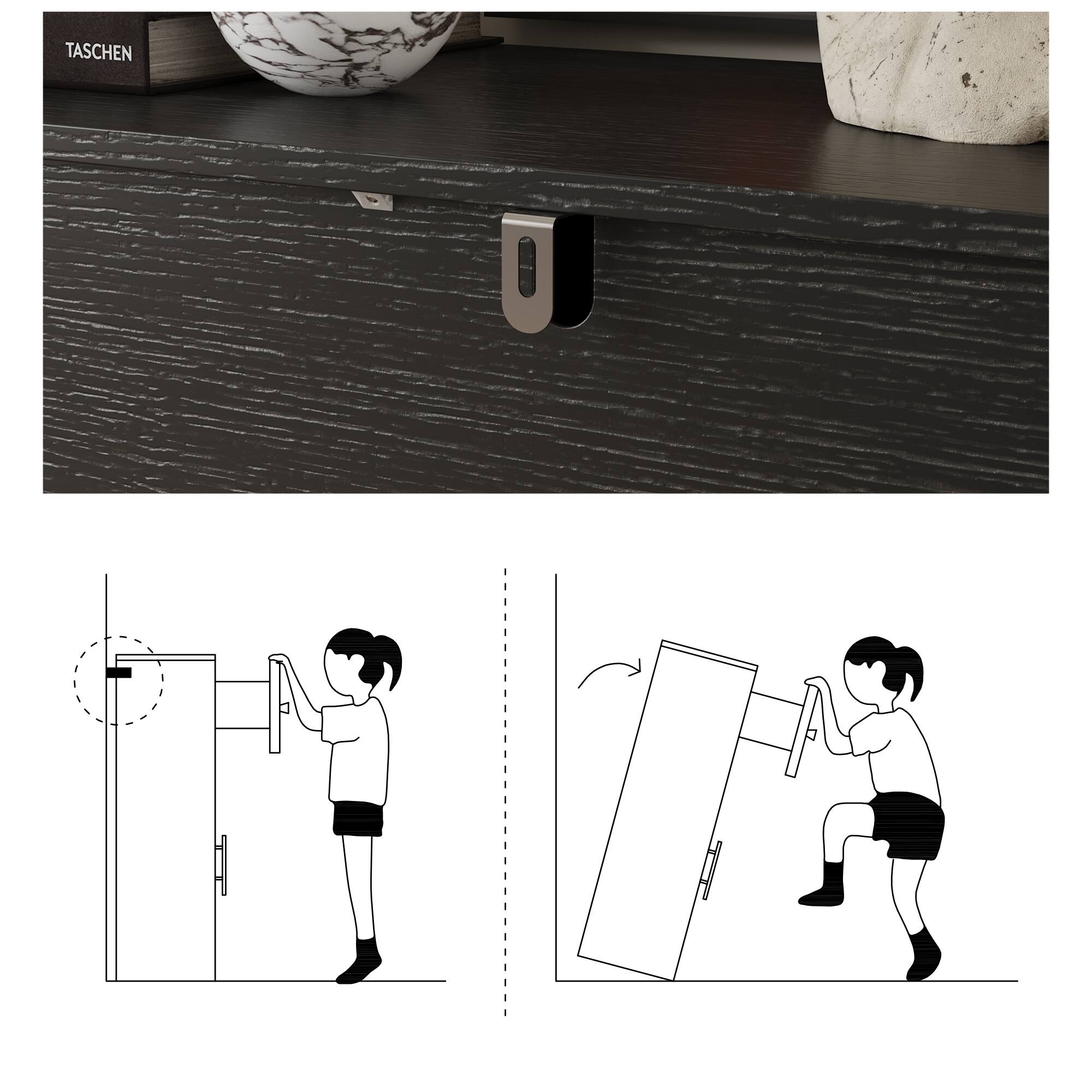 Alt View 6. Famapy - Famapy Modern Patterned Storage Cabinet with Anti - Tip & Metal Handles - Black.