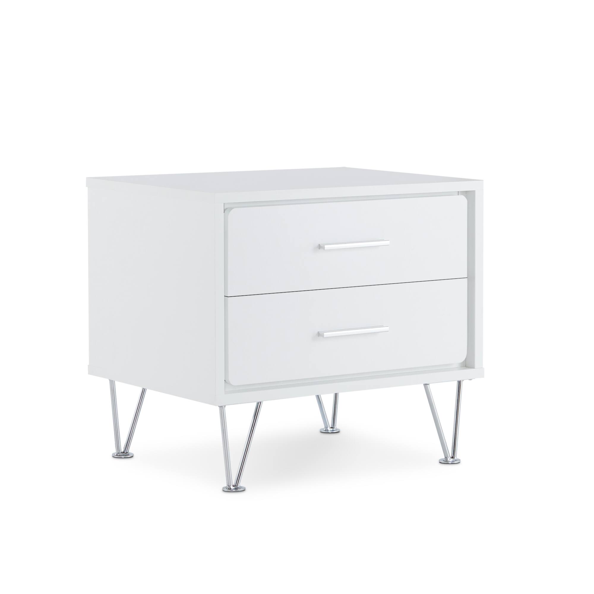 Alt View 2. GOODSILO - Walnut Finish Rectangular Accent Table with Two Drawers and Metal Legs for Bedroom or Living Room Storage - White.