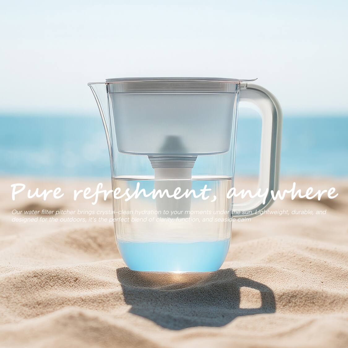 Pure refreshment, anywhere

Our water filter pitcher brings crystal-clean hydration to your moments under the sun. Lightweight, durable, and designed for the outdoors, it's the perfect blend of clarity, function, and seaside calm.