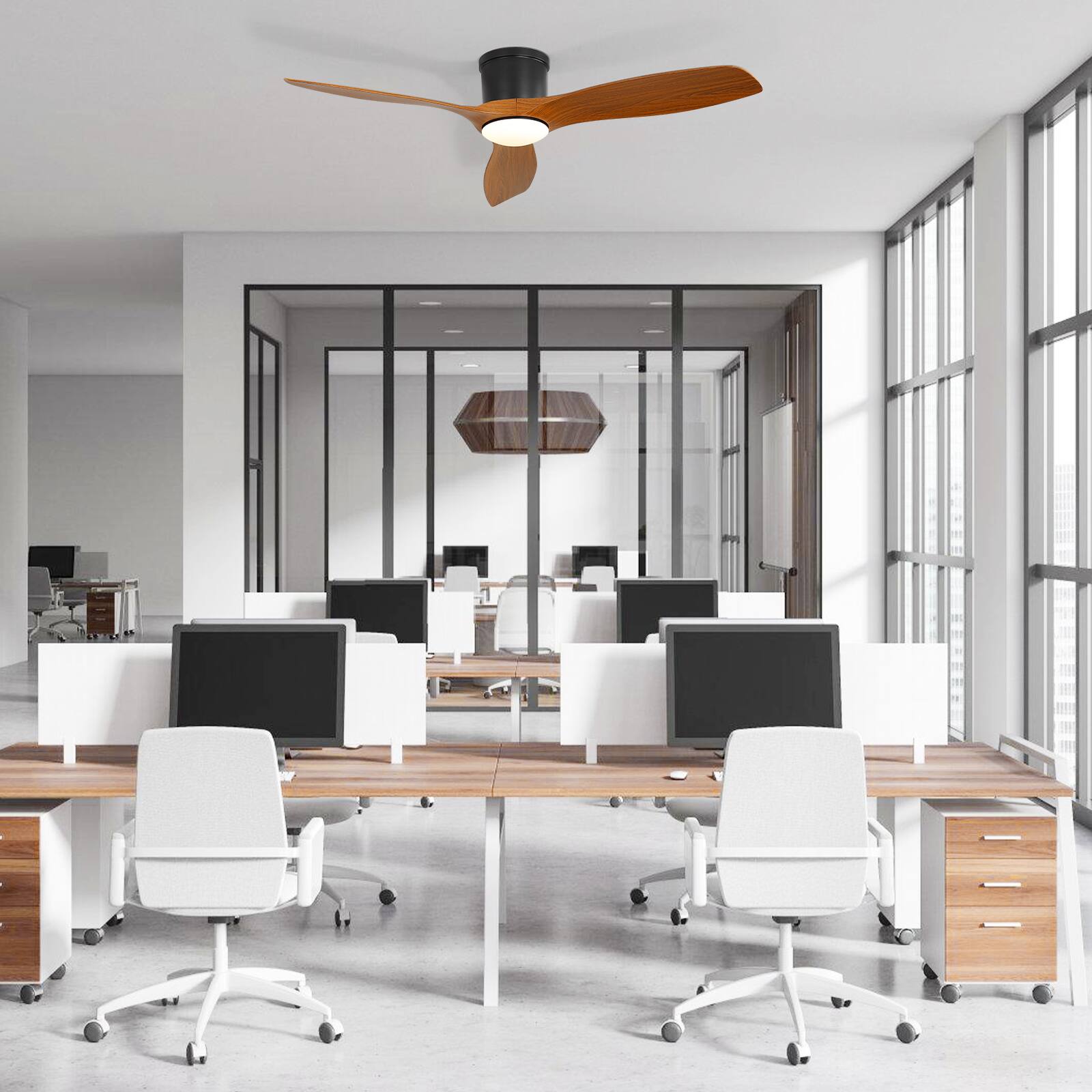 Alt View 5. Sofucor - 52'' Smart Ceiling Fan with Light & Remote & APP Control Modern High CFM Flush Mount Ceiling Fan for Bedroom Living Room - Black - Deep Color.