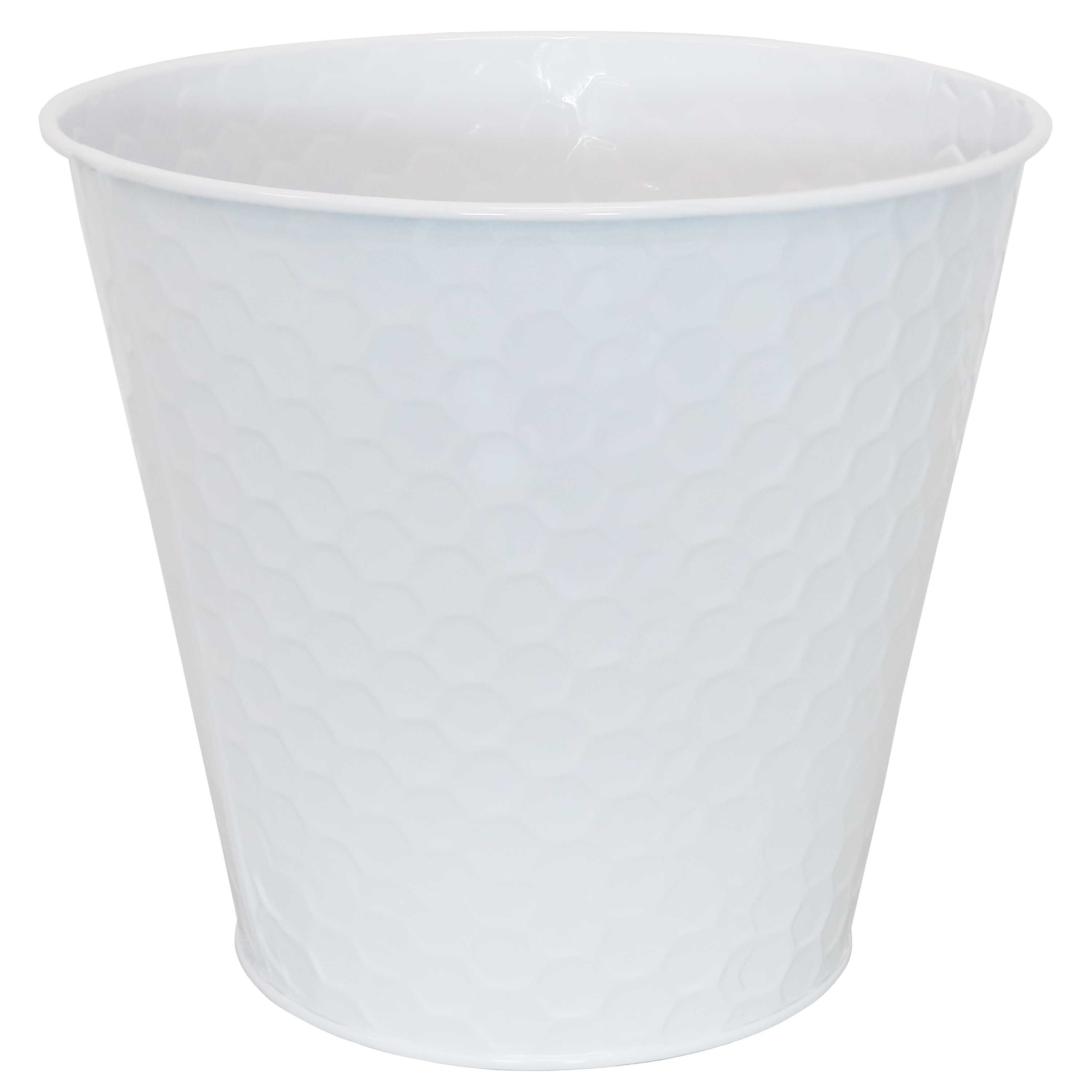 Alt View 7. Sunnydaze - Galvanized Steel Planters with Hexagon Pattern - Set of 4 - White.