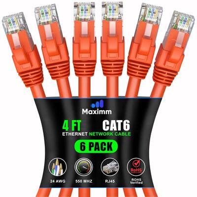 Maximm Cat 6 Ethernet Cable 5 Ft (2-Pack) - High-Speed LAN
