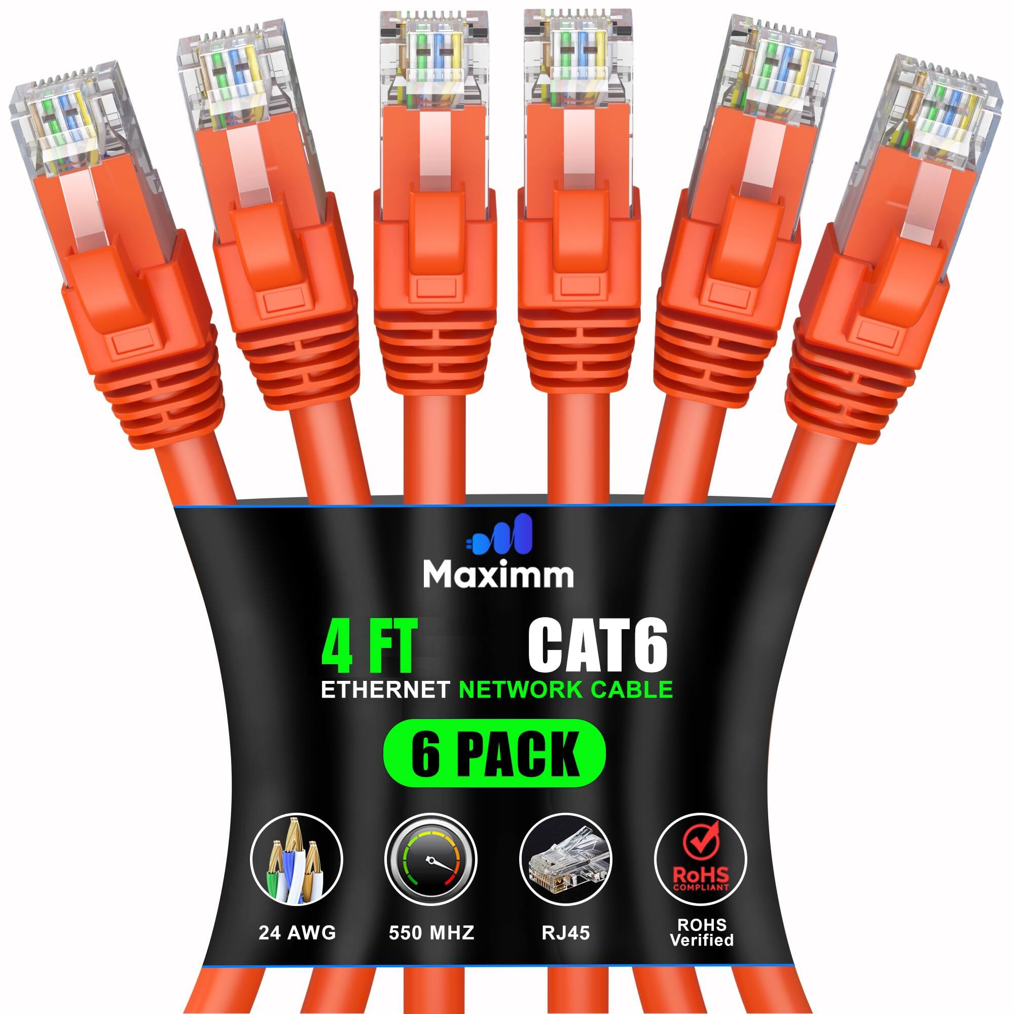Maximm Cat 6 Ethernet Cable 5 Ft (2-Pack) - High-Speed LAN