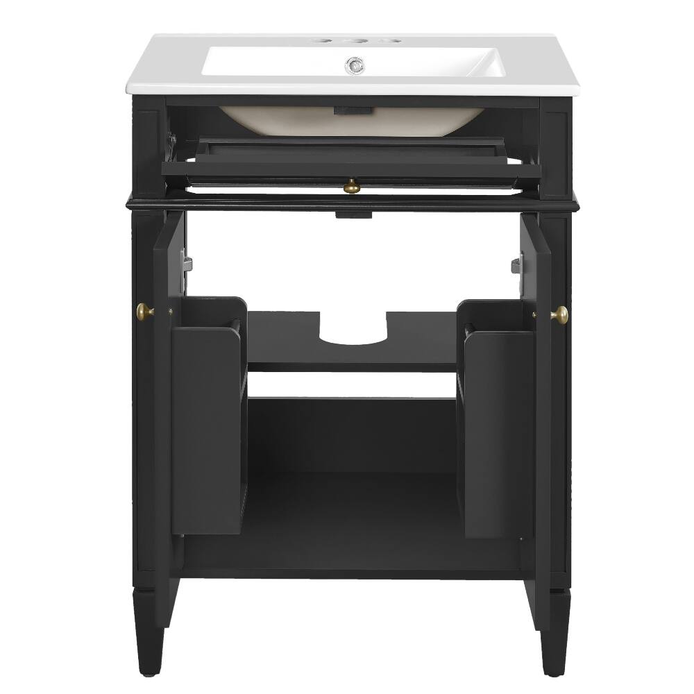 Alt View 6. Loheer - Loheer 24 inch bathroom vanity with sink, Black Modern Bathroom Vanity with Tip-Out Drawer - Black.