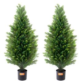 VEVOR - Artificial Cedar Topiary Tree, 36 inch Tall (2 Pieces), with Extra Leaves & Pot Faux Fake Pine Cypress Trees Plant - PE Fresh Green Two-Tone