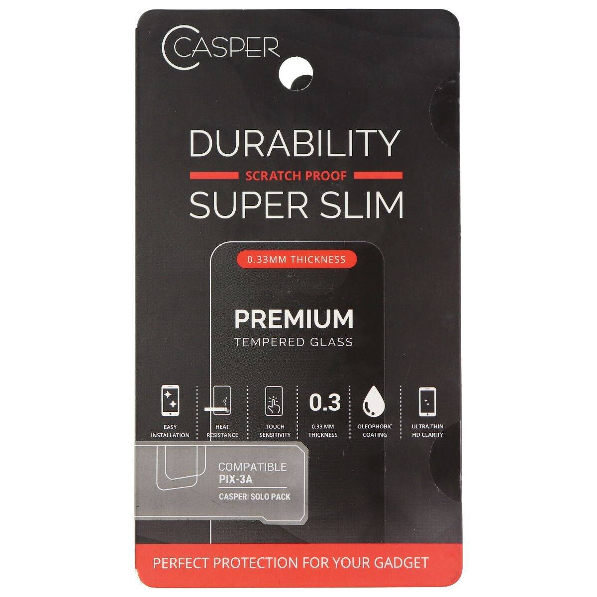 Casper Durability Scratch Proof Super Slim 0.33mm Thickness Premium Tempered Glass 0.3 Lasy Heat Installation Resistance Touch 0.33mm Sensitivity Thickness Oleophobic Coating Ultra Thin HD Clarity Compatible Pix-3a Casperi Solo Pack Perfect Protection For Your Gadget