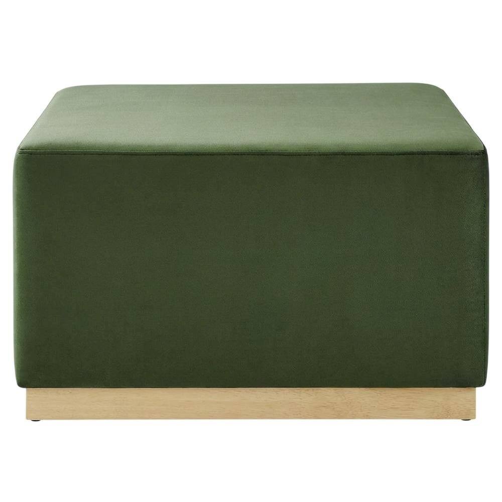 Back. Outdoor Escape - Square Performance Velvet Ottoman, Neutral Color, Plush Upholstery, Patio Spaces - Green.