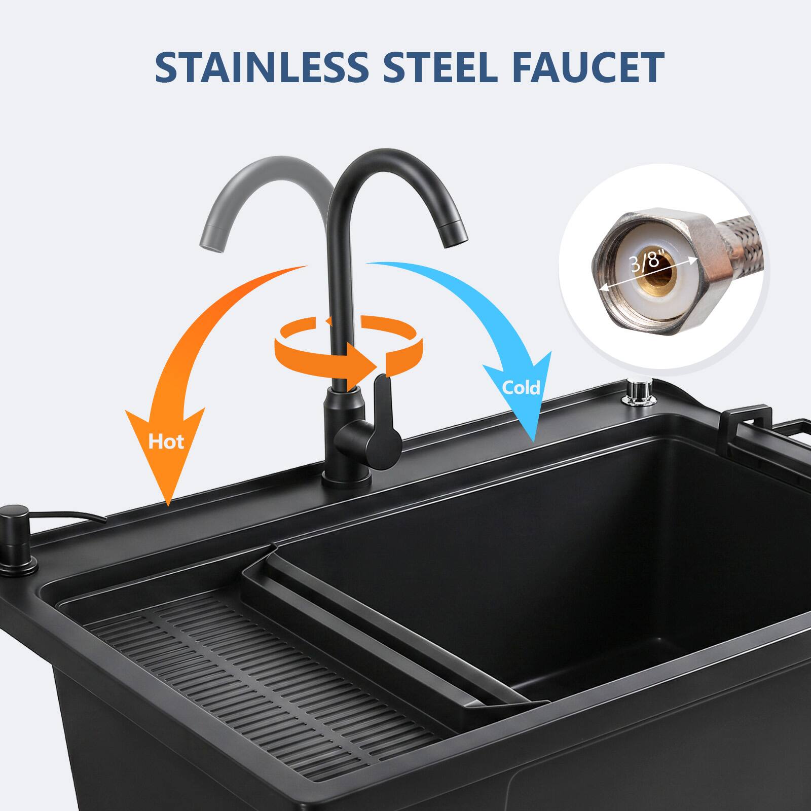 STAINLESS STEEL FAUCET

3/8"

Cold
Hot