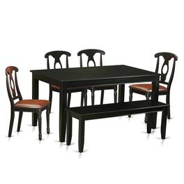 East West Furniture - 6 Pc Kitchen Table set - Table and 4 Kitchen Chairs coupled with Bench - Black