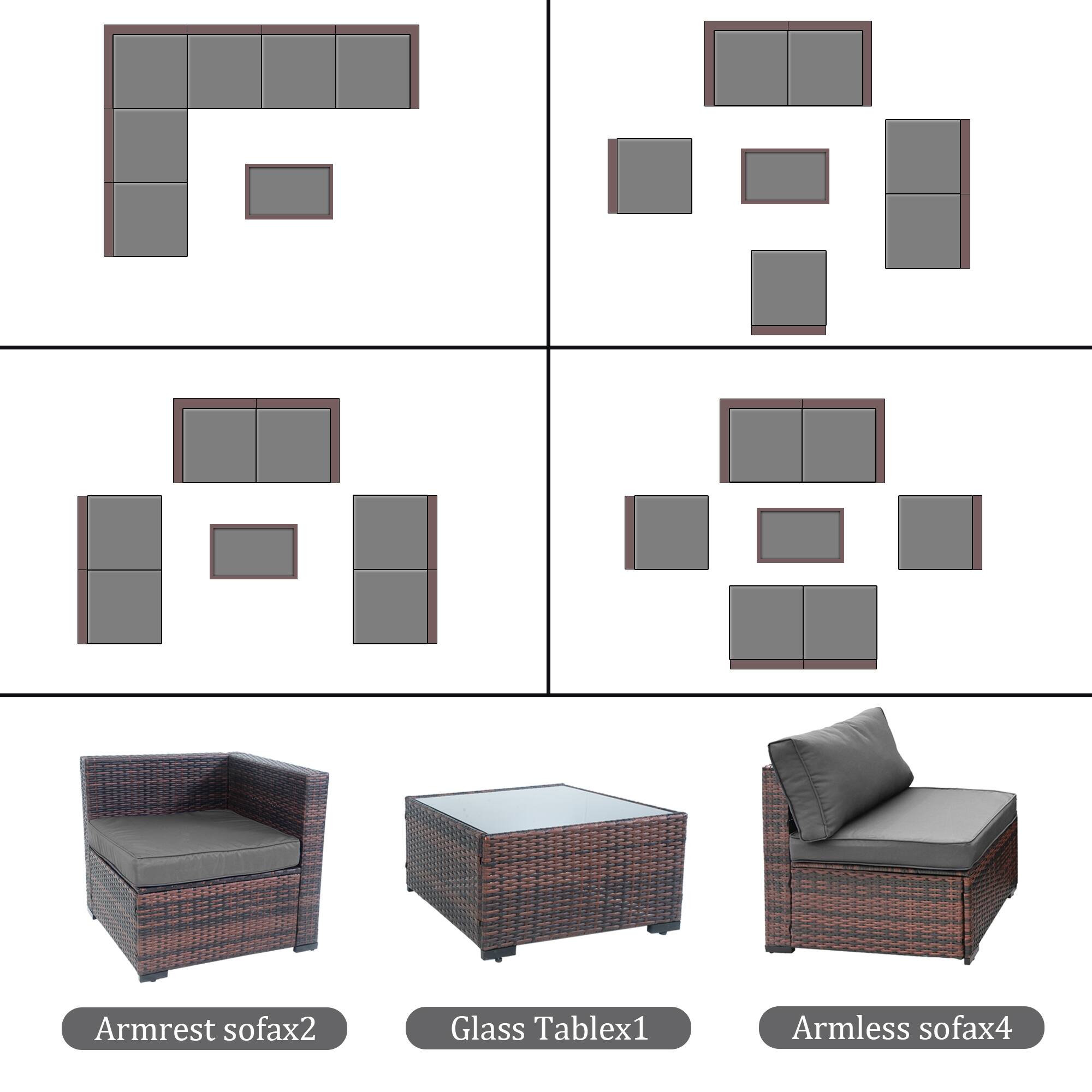 Armrest sofax2  
Glass Tablex1  
Armless sofax4