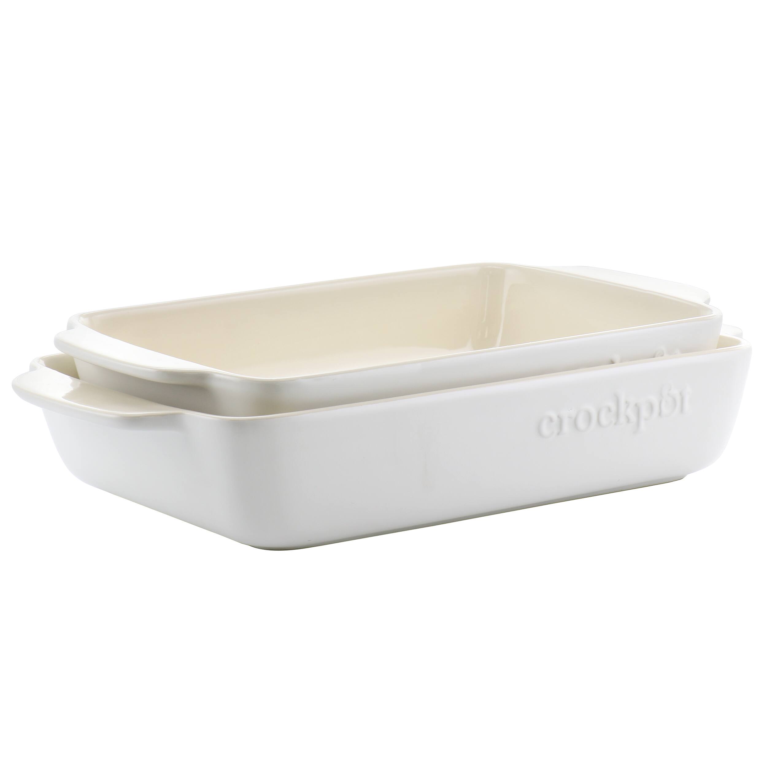 Front. Crock-Pot - Crockpot Artisan 2.5 Quart and 3.5 Quart Rectangular Stoneware Bake Pan Set in Cream - Cream.