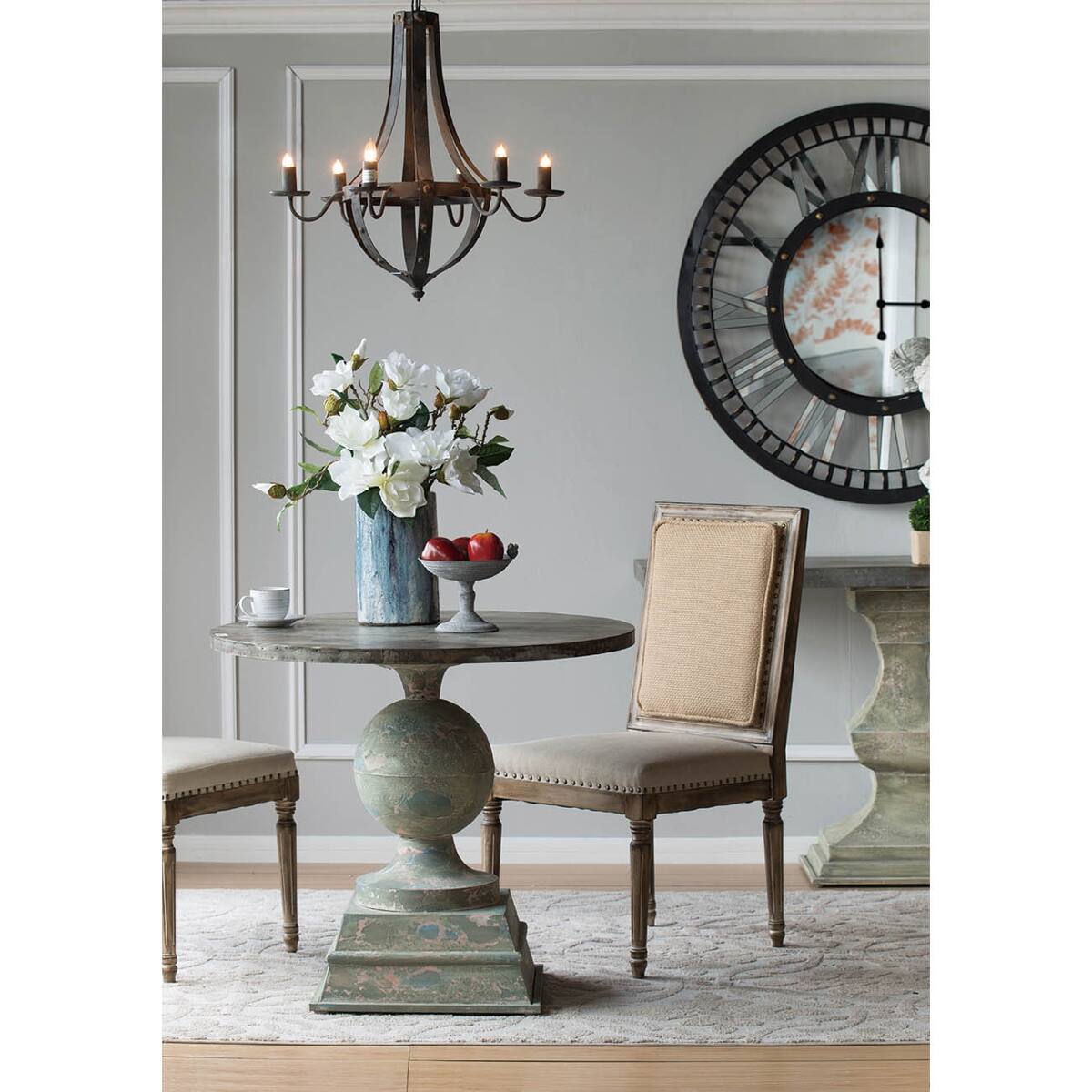 Left. Loheer - Loheer 6-Light Black Iron Chandelier with Adjustable Chain for Dining Room and Foyer.