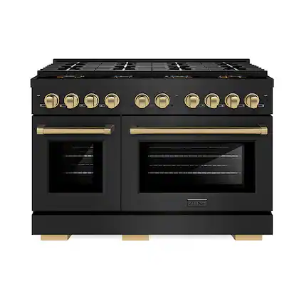 Front. ZLINE - ZLINE Autograph 48 in. Black Stainless Paramount Dual Fuel Range w/ DuoPro Cooktop & Bronze Accents (PSDRBZ-48-CB) - Black Stainless Steel.
