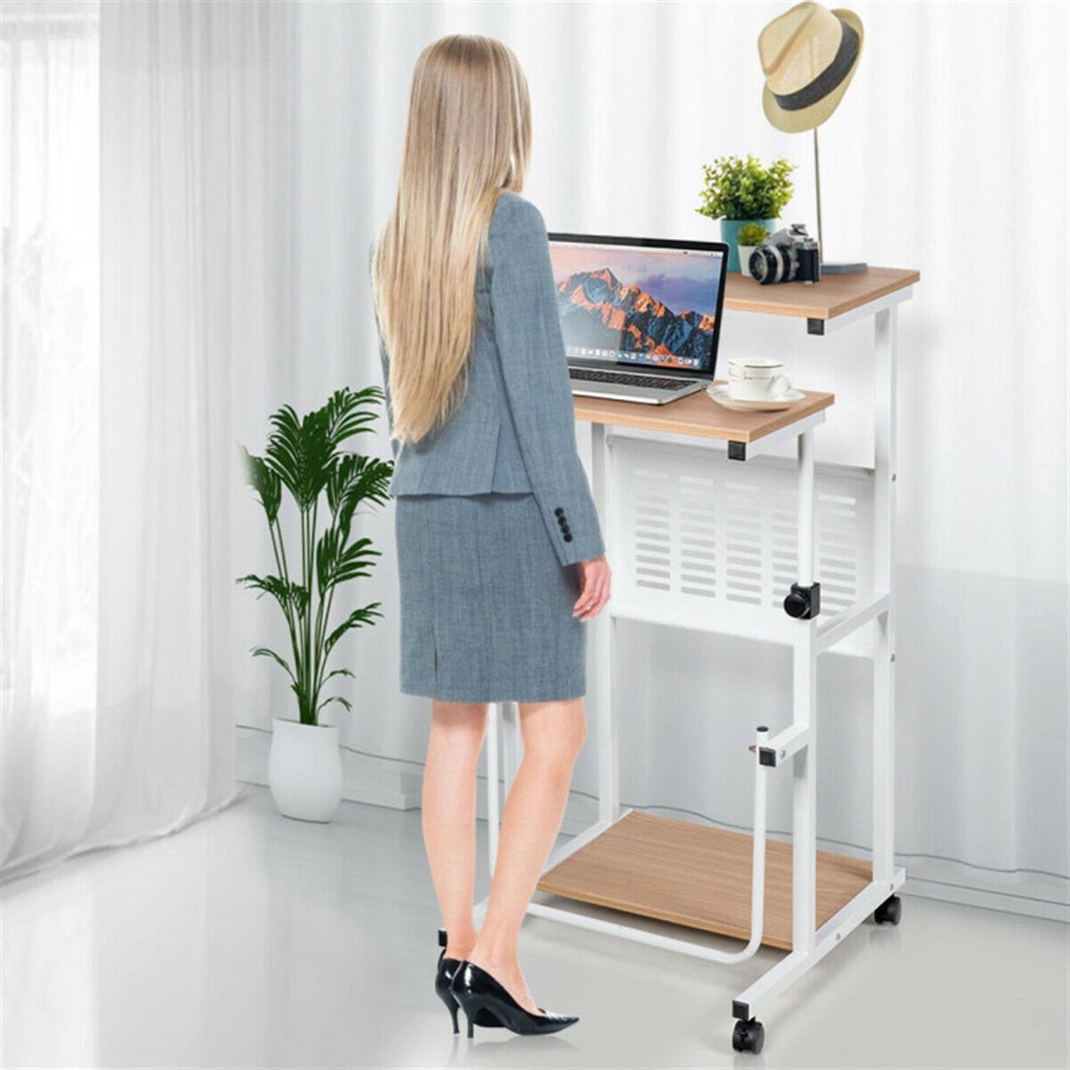 Alt View 4. Pefilos - Standing Desk for Small Space Sit Stand Desk with Height Adjustable Desktop, Laptop Workstation with Wheels, White - White.