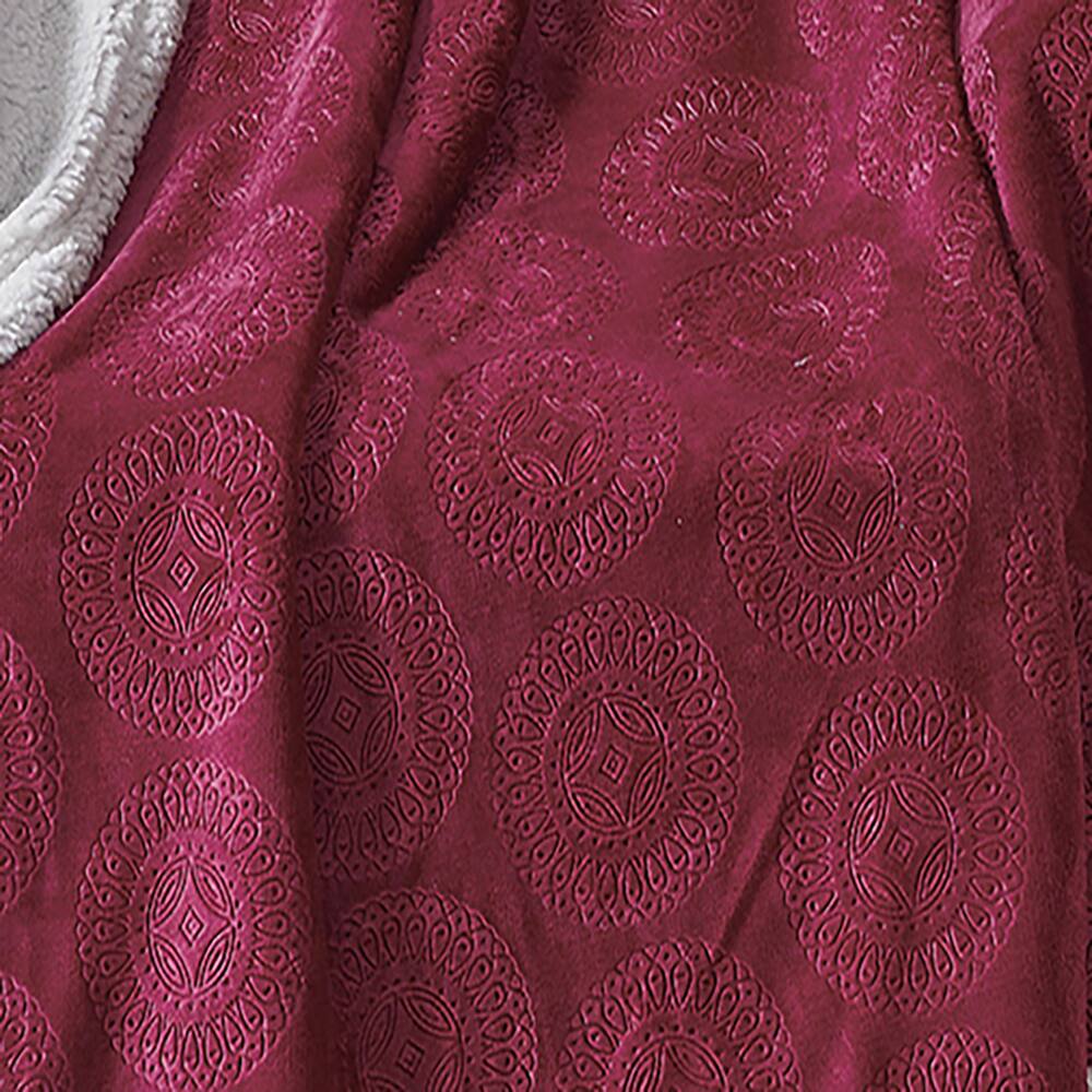 Alt View 3. Noble House - Plazatex Caesar Sherpa Decorative Super Soft Throw Blanket for Sleep/Decor 50" x 60" Burgundy - Burgundy.