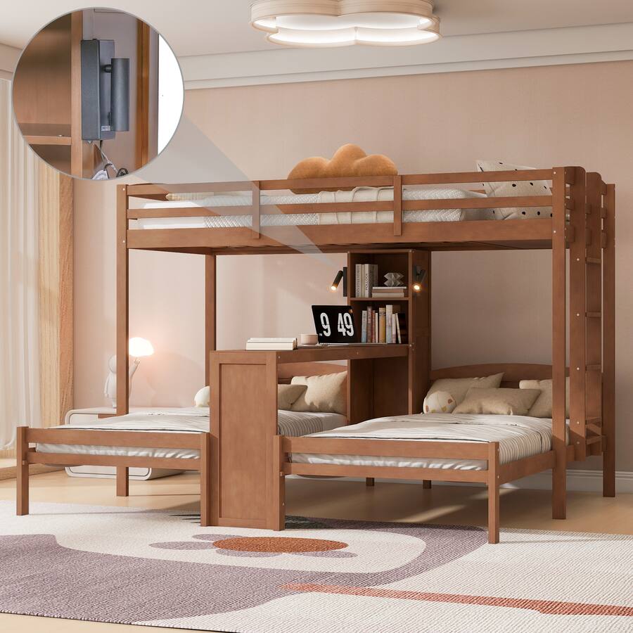 Anysun 3 Beds in 1 Design Twin Bunk Bed with Built in Desk, Storage ...