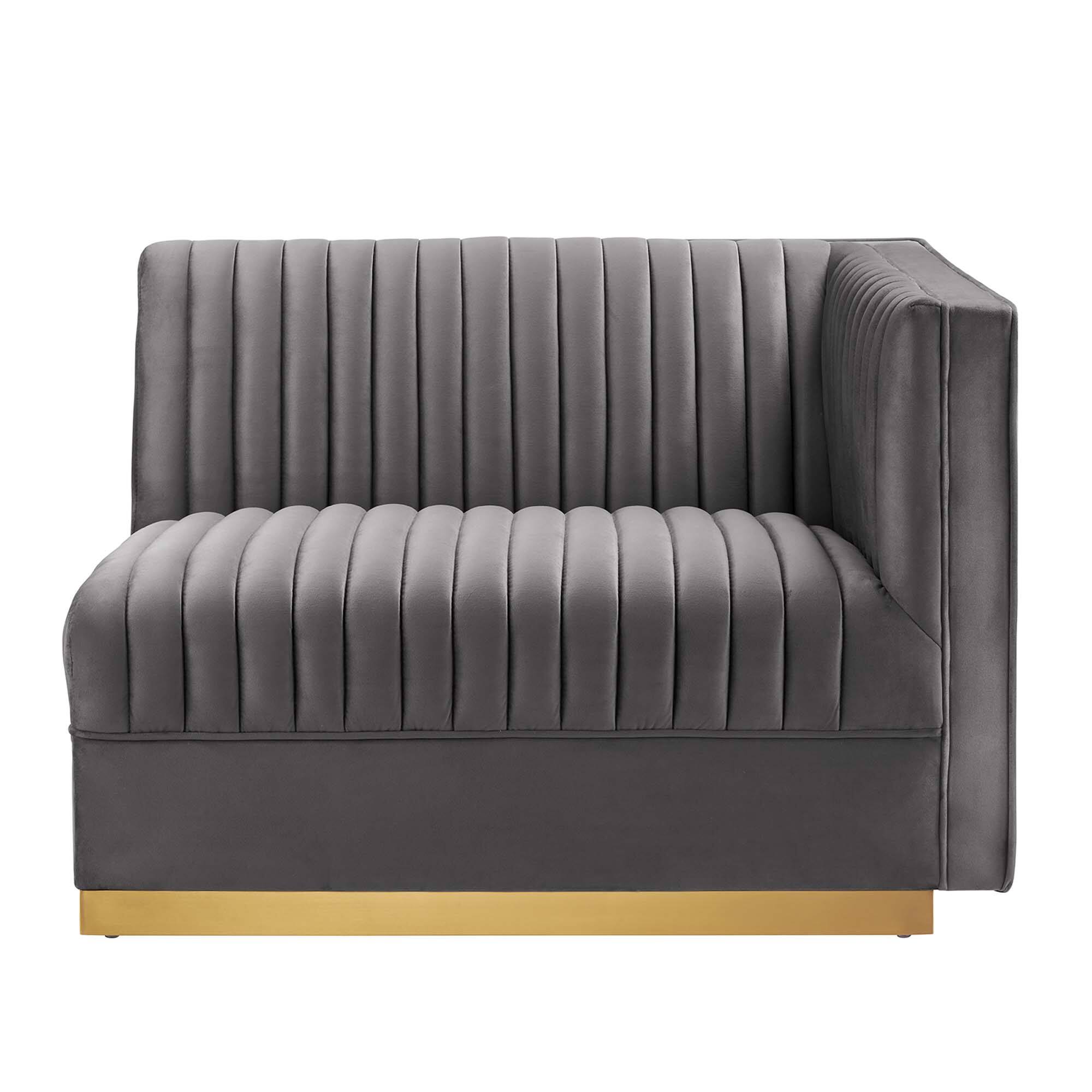 Left. Modway - Sanguine Channel Tufted Performance Velvet Modular Sectional Sofa Right-Arm Chair by Modway - Gray.