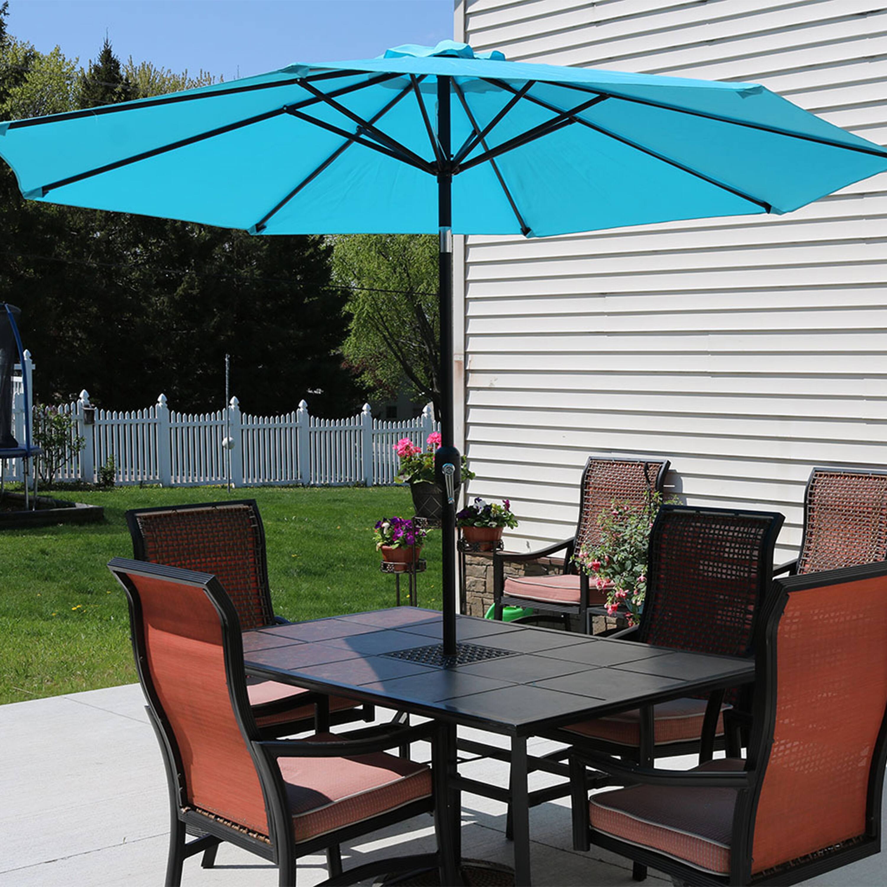 Alt View 2. Sunnydaze - 9 ft Aluminum Patio Umbrella with Tilt and Crank - Turquoise.