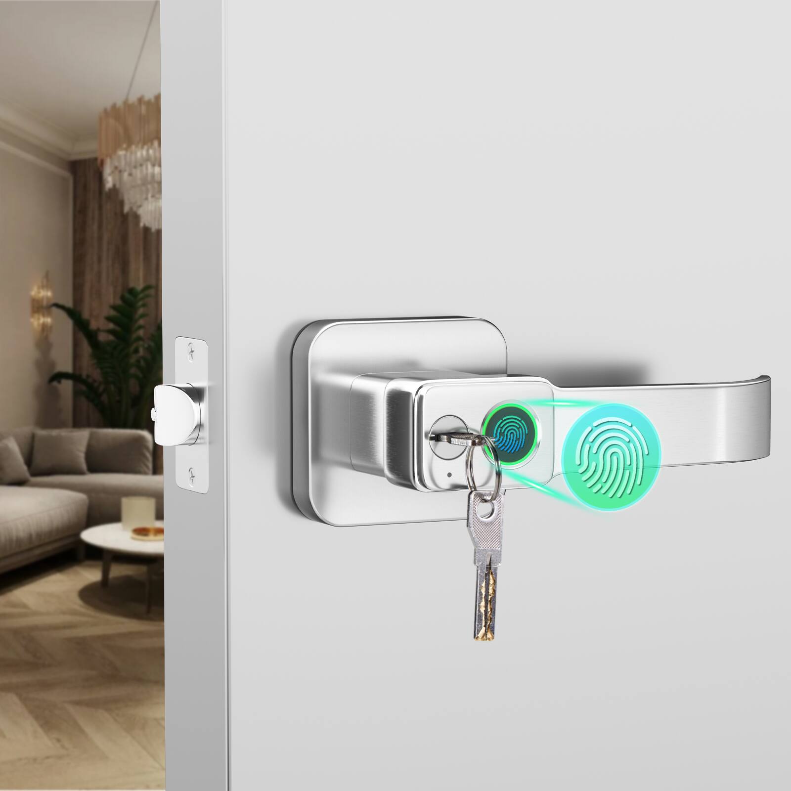 Alt View 9. Fitnate - Biometric Smart Door Lock Fingerprint Door Knob with App Control, Silver - Silver.