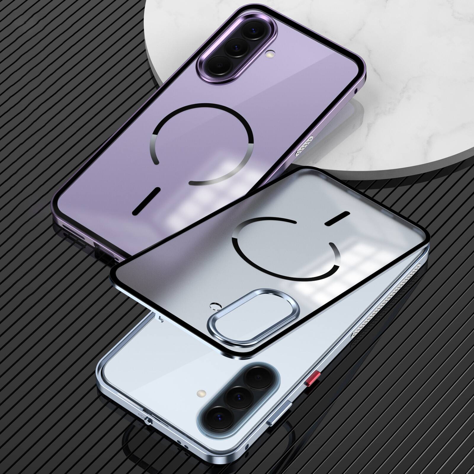Alt View 1. Dteck - Magnetic Aluminum Bumper Case for Samsung Galaxy A37 5G, Slim Shockproof Translucent Matte Phone Cover with Buckle Lock - Silver.