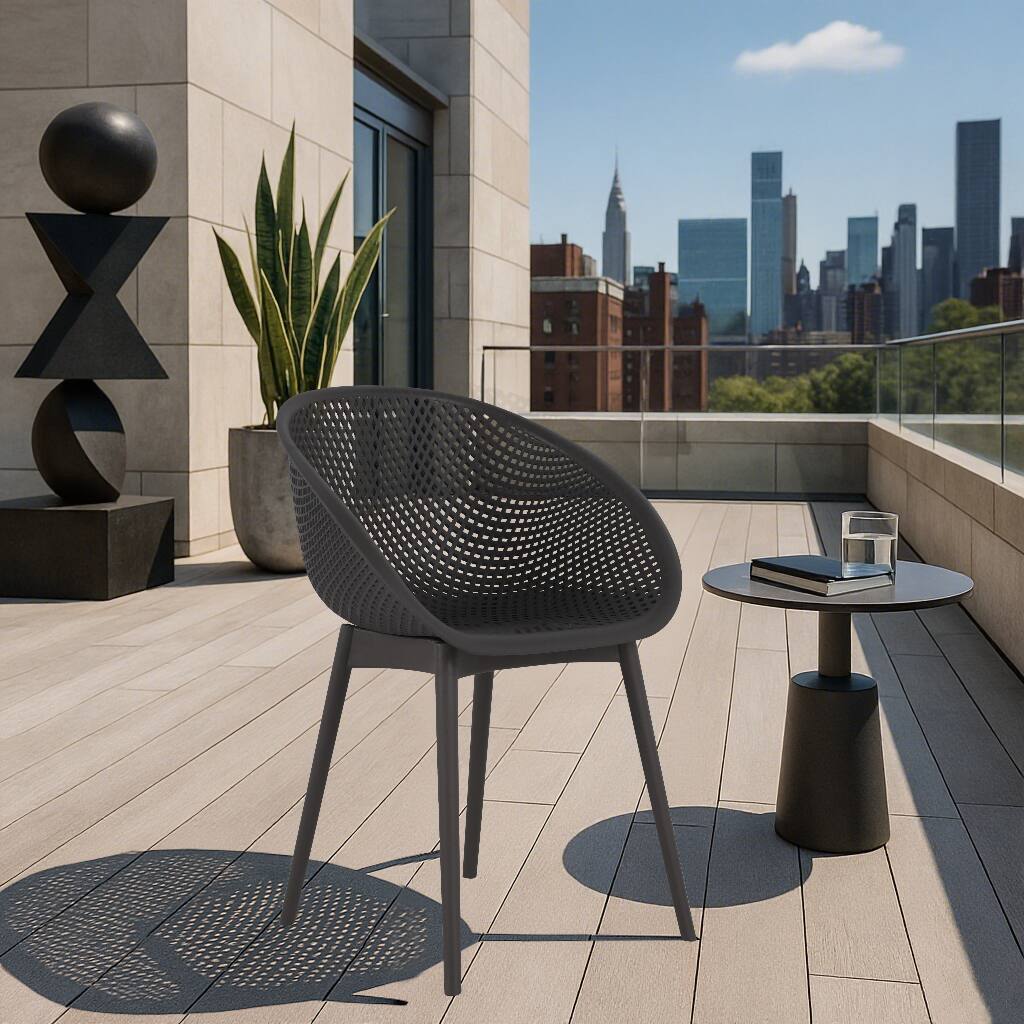 Left. Mondawe - 2pcs Modern PP Plastic Lounge Chairs - Warm Grey.
