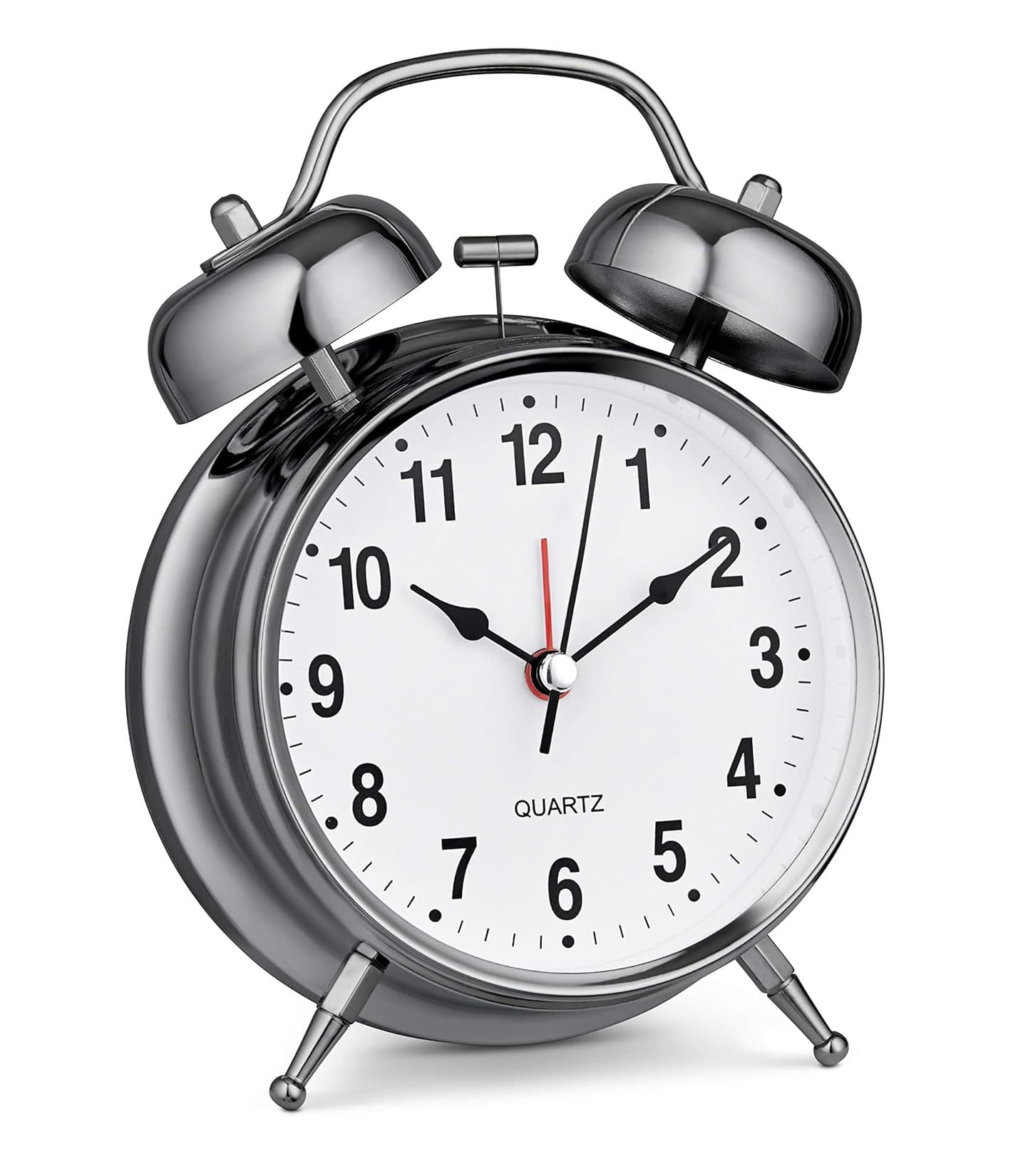 FINEAK - 4" Chrome Twin Bell Vintage Alarm Clock, Extra Loud, Silent Non-Ticking, Backlight - Silver