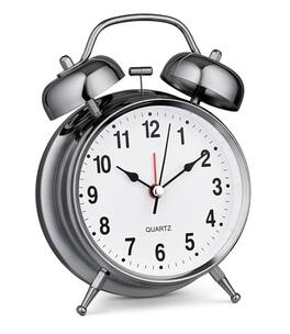 FINEAK - 4" Chrome Twin Bell Vintage Alarm Clock, Extra Loud, Silent Non-Ticking, Backlight - Silver