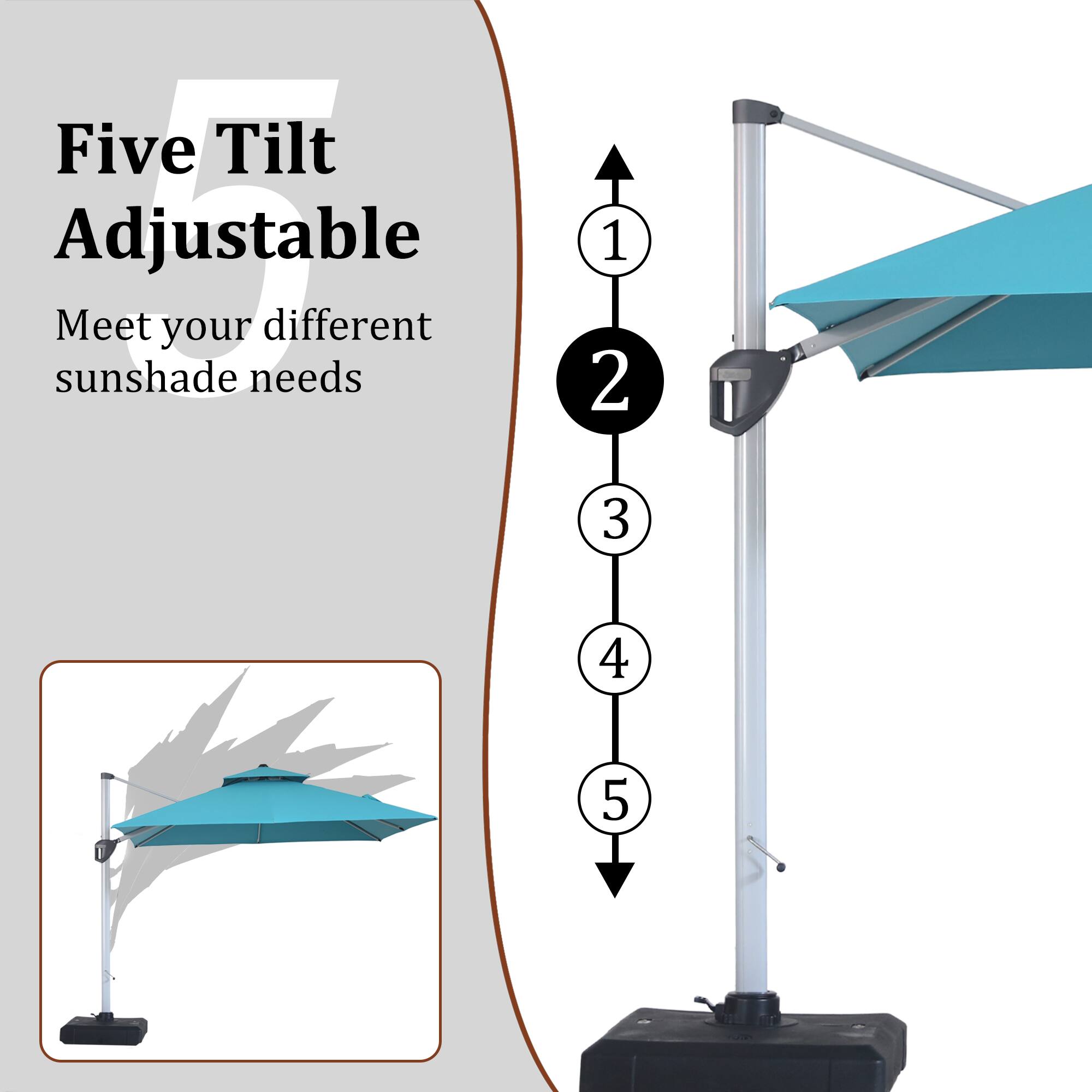 Five Tilt Adjustable  
Meet your different sunshade needs