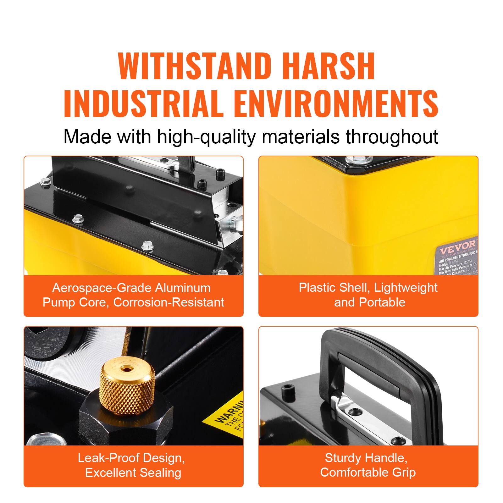 WITHSTAND HARSH INDUSTRIAL ENVIRONMENTS

Made with high-quality materials throughout

Aerospace-Grade Aluminum Pump Core, Corrosion-Resistant

Plastic Shell, Lightweight and Portable

Leak-Proof Design, Excellent Sealing

Sturdy Handle, Comfortable Grip