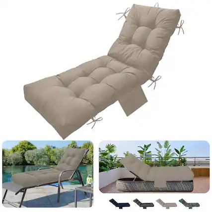 Front. Chateau Abodes - Outdoor Chaise Lounge Cushion, Memory Foam & Tufted, Rain-Proof & Fade Resistant with Ties for Patio Furniture - Khaki.