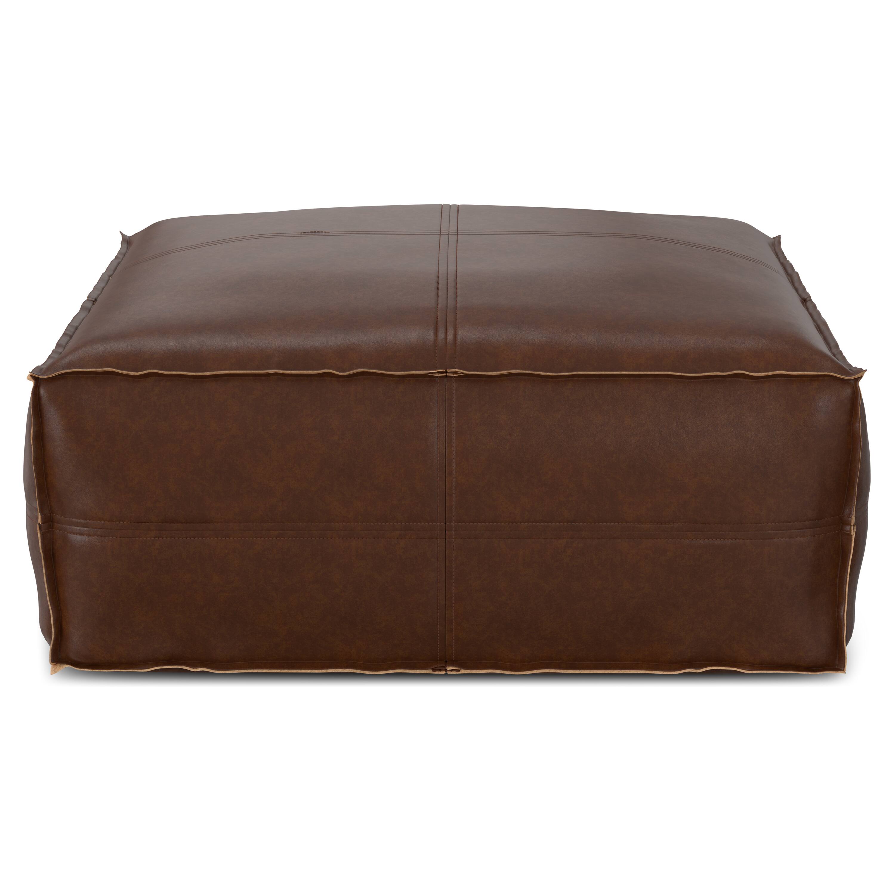 Alt View 11. Simpli Home - Brody Large Square Coffee Table Pouf - Distressed Dark Brown.