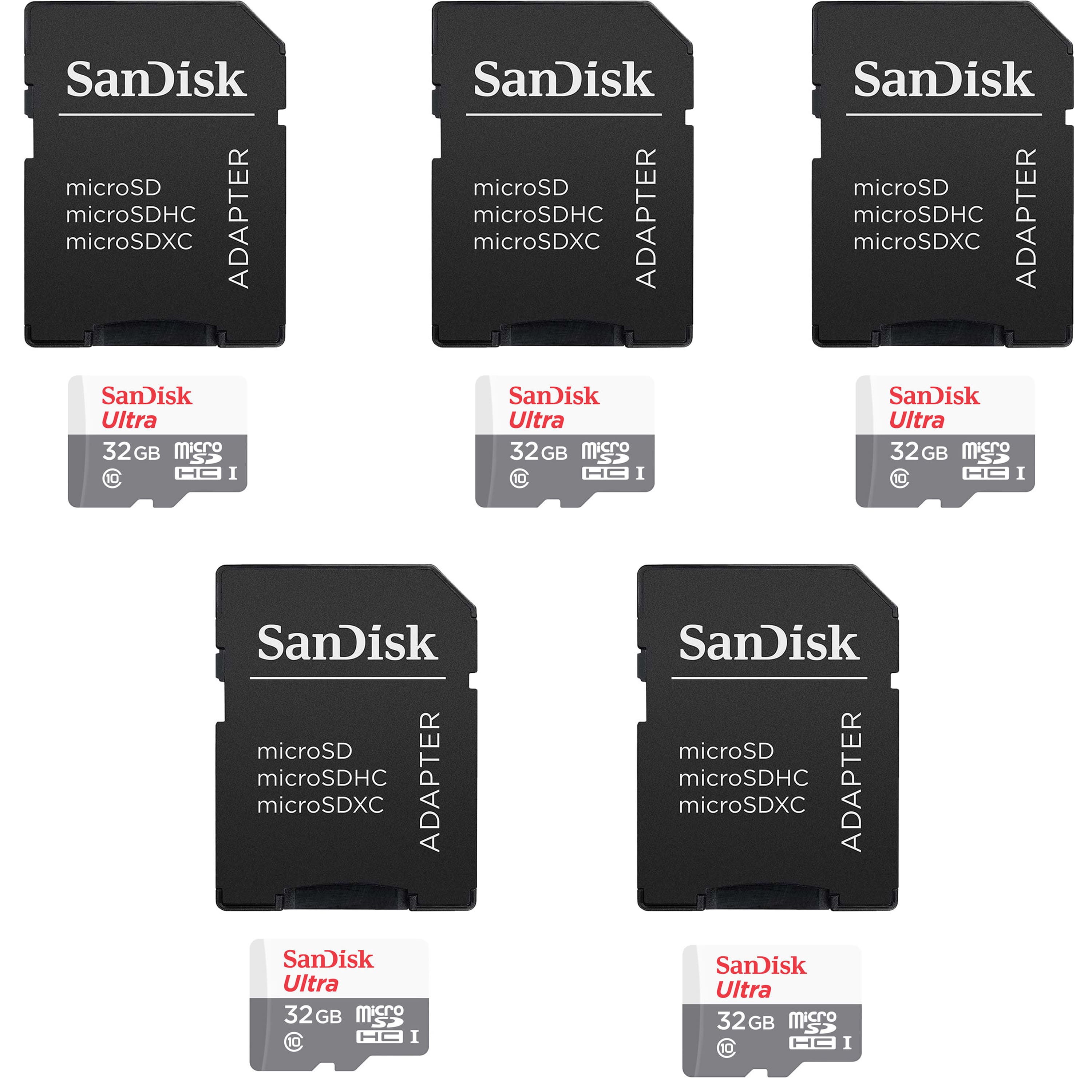 5 Units SanDisk 32GB Ultra UHS-I microSDHC Memory Card with SD Adapter