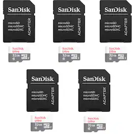 5 Units SanDisk 32GB Ultra UHS-I microSDHC Memory Card with SD Adapter