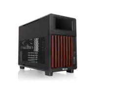 Front. Thermaltake - Thermaltake TR200 WS mATX/mITX 6" LCD Wood Trim 360mm AIO 365mm GPU Black - Black.