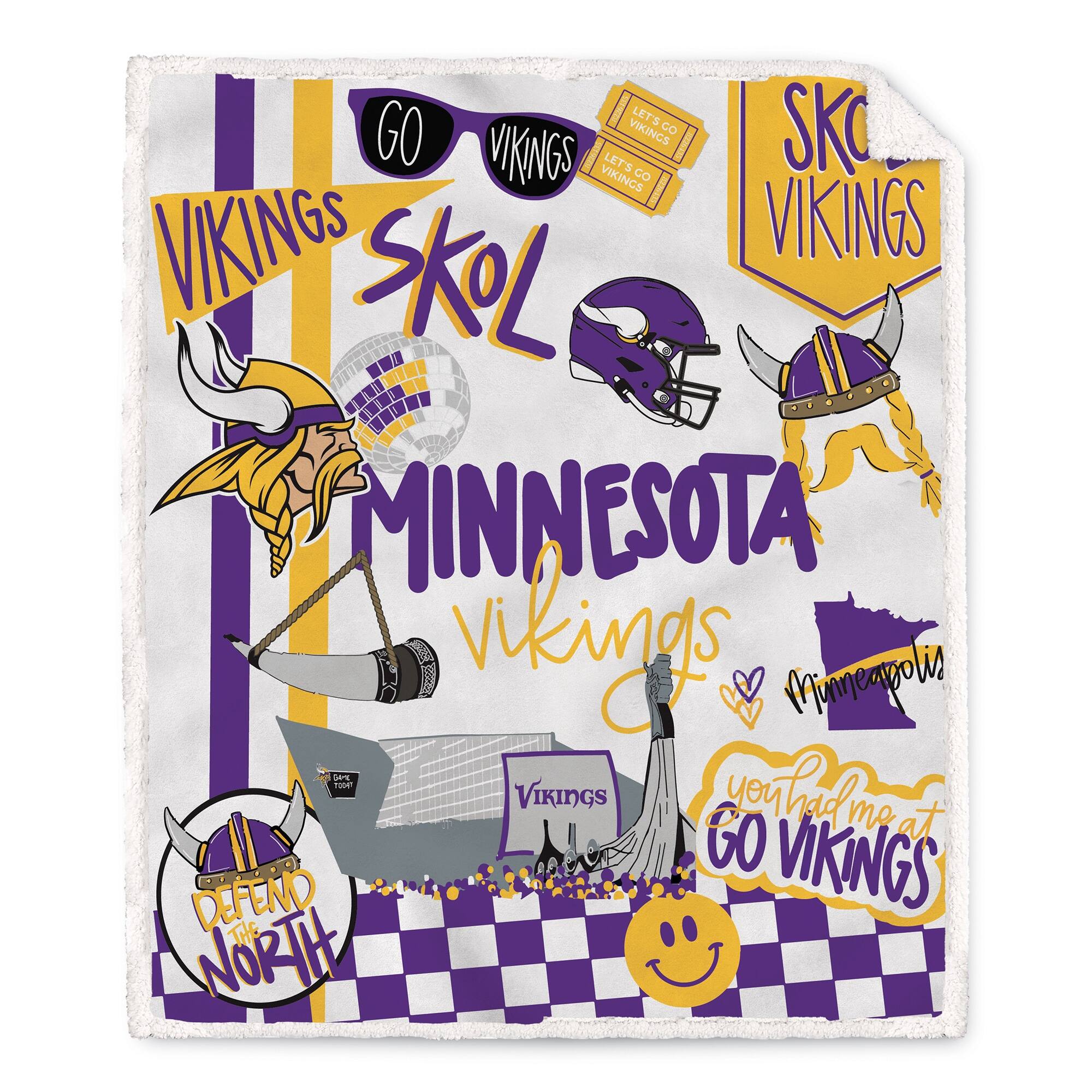 Pegasus - Minnesota Vikings 60" x 70" Loco Fan Ultra Cozy Sherpa Blanket - Multicolor